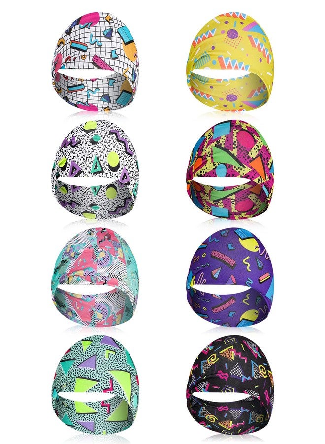 obeoby 8 Pack 80s Print Neon Headbands for Women, 90s Retro Accessories Sport Hairbands for Party Style Masquerade Running Cycling - Image 1